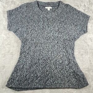 Coldwater Creek Sweater Womens Size Sm Marled Blue Short Sleeve Chunky Open Knit
